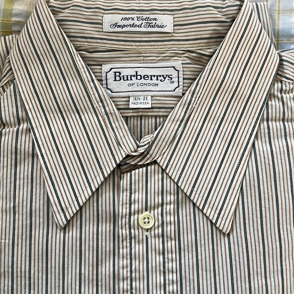 Burberrys of London Tan/ Green button down shirt